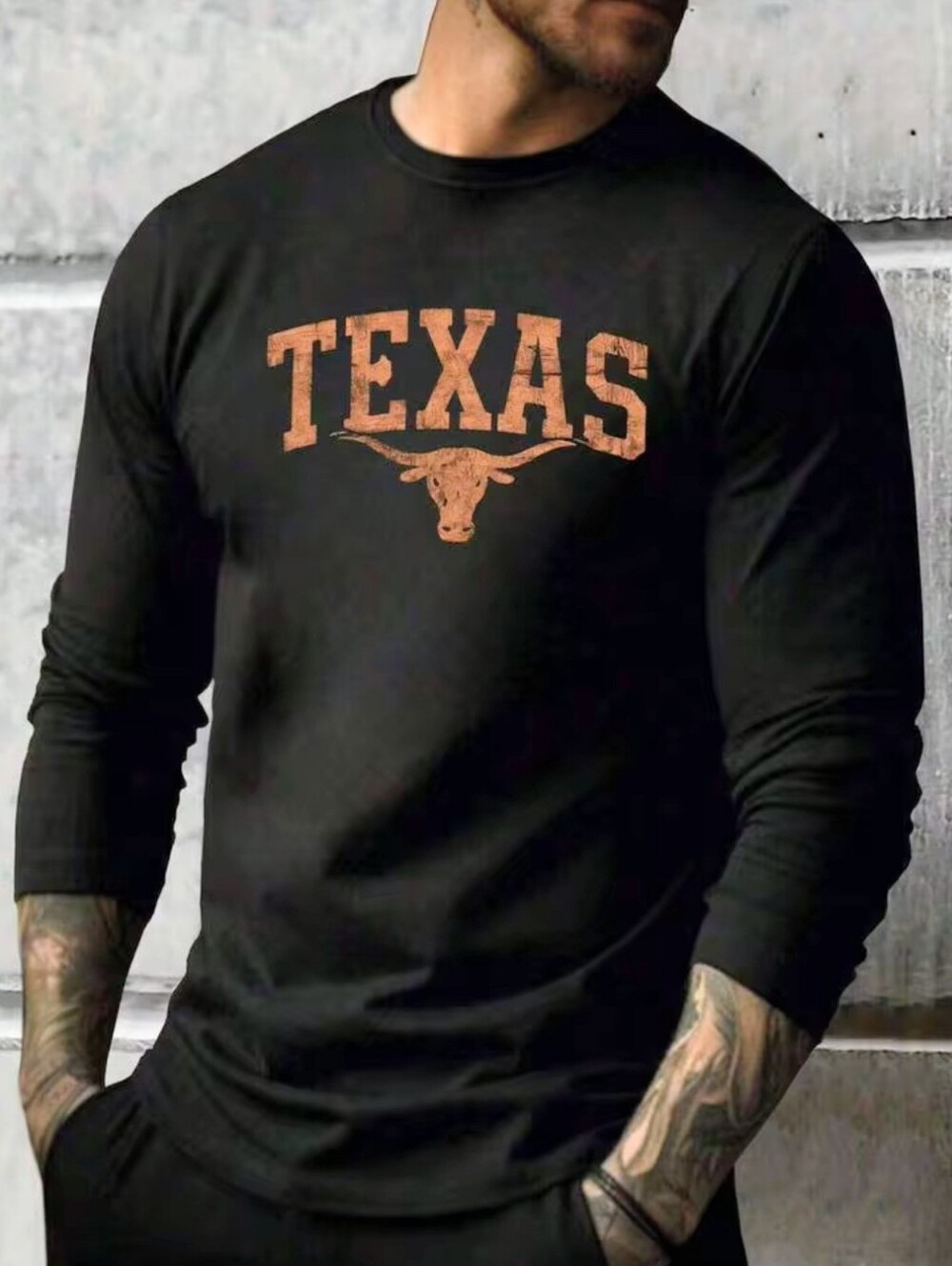 Texas Longhorns Black Long-Sleeve Graphic Shirt
